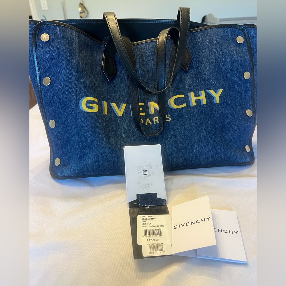 GIVENCHY- Denim Medium Logo Bond Shopper Tote Blue